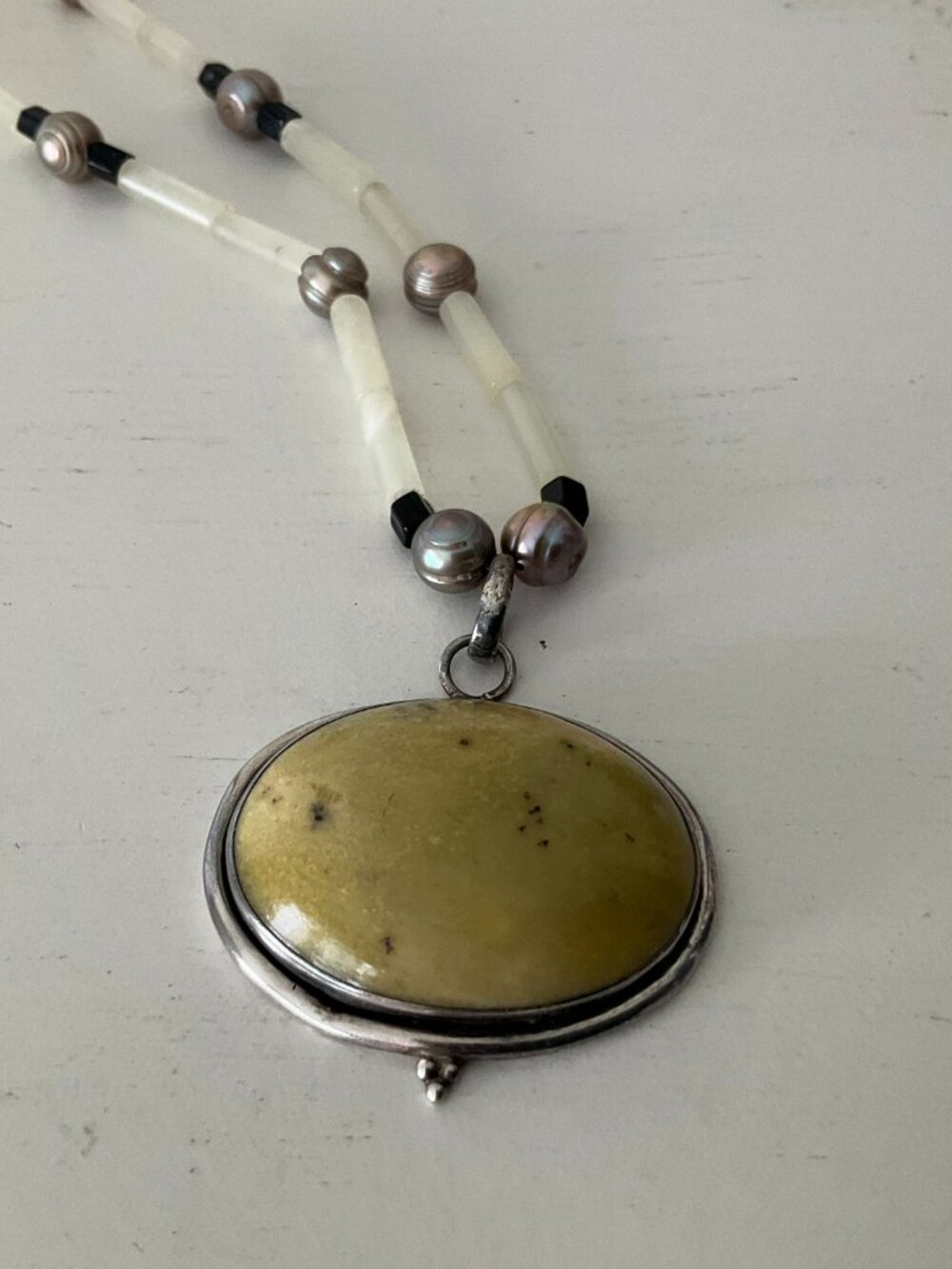Yellow jasper and black onyx with gold pearls necklace handmade.